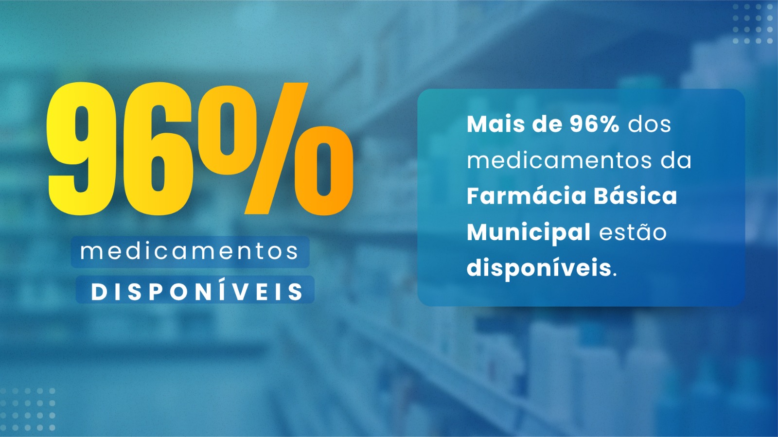 FARMÁCIA BÁSICA COM QUASE CEM POR CENTO DE DISPONIBILIDADE DE MEDICAMENTOS