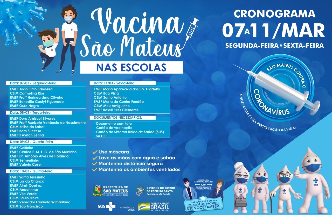 PREFEITURA INICIA VACINAÇÃO NAS ESCOLAS MUNICIPAIS NA SEGUNDA-FEIRA (07)