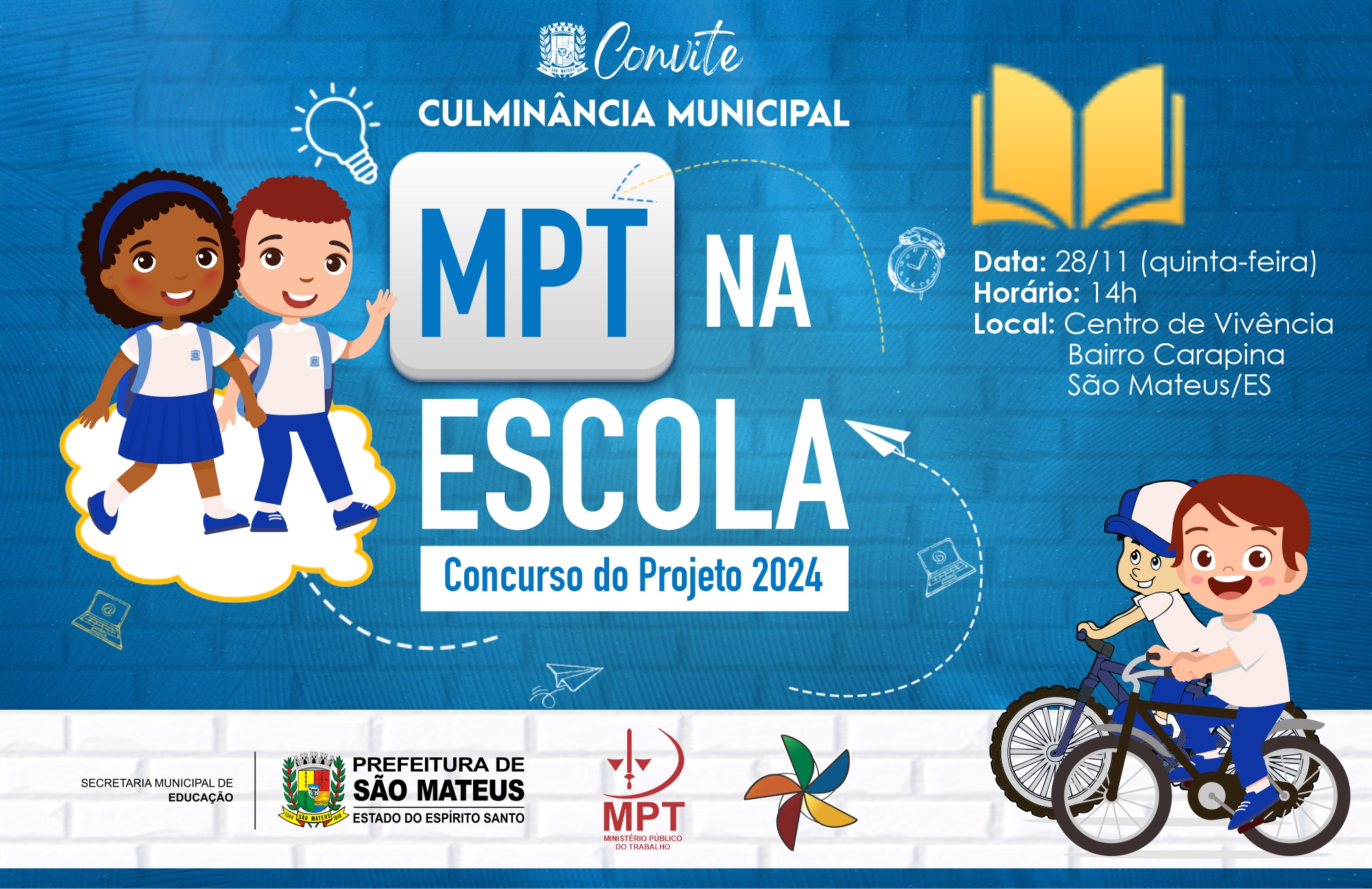 CONVITE PARA A CULMINÂNCIA MUNICIPAL - CONCURSO MPT NA ESCOLA 2024 EM SÃO MATEUS