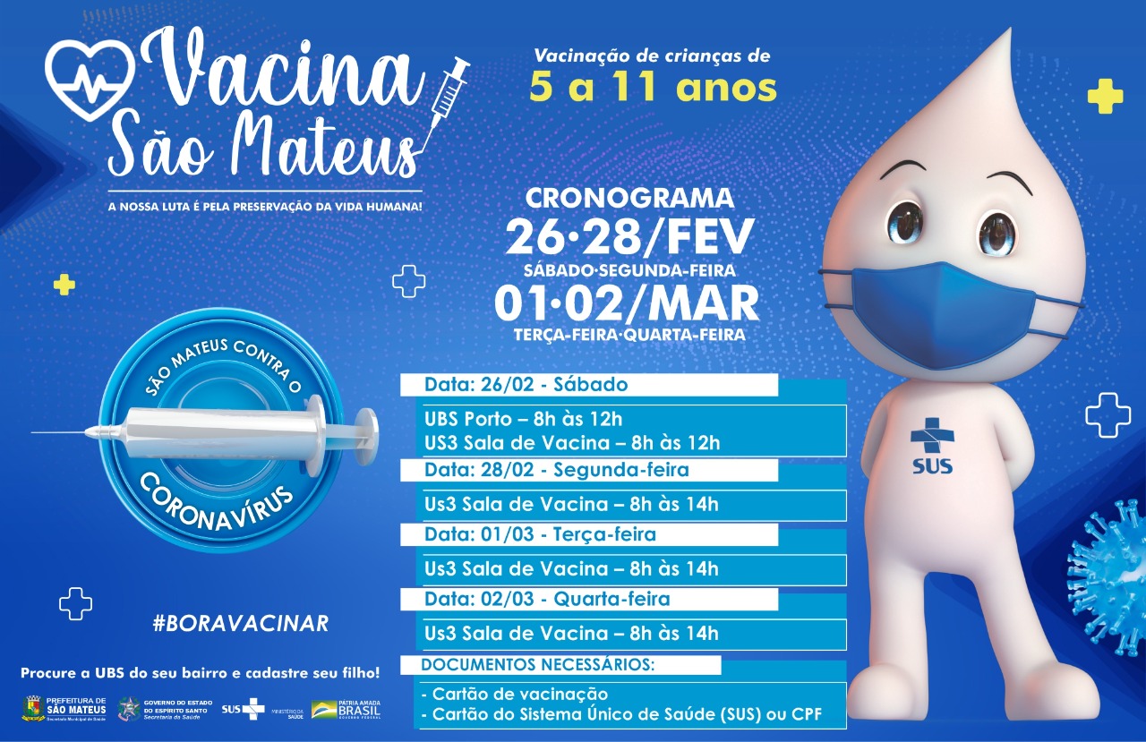 VACINAÇÃO INFANTIL: US3 VAI APLICAR DOSES EM CRIANÇAS DE 5 A 11 ANOS NO FERIADÃO DE CARNAVAL