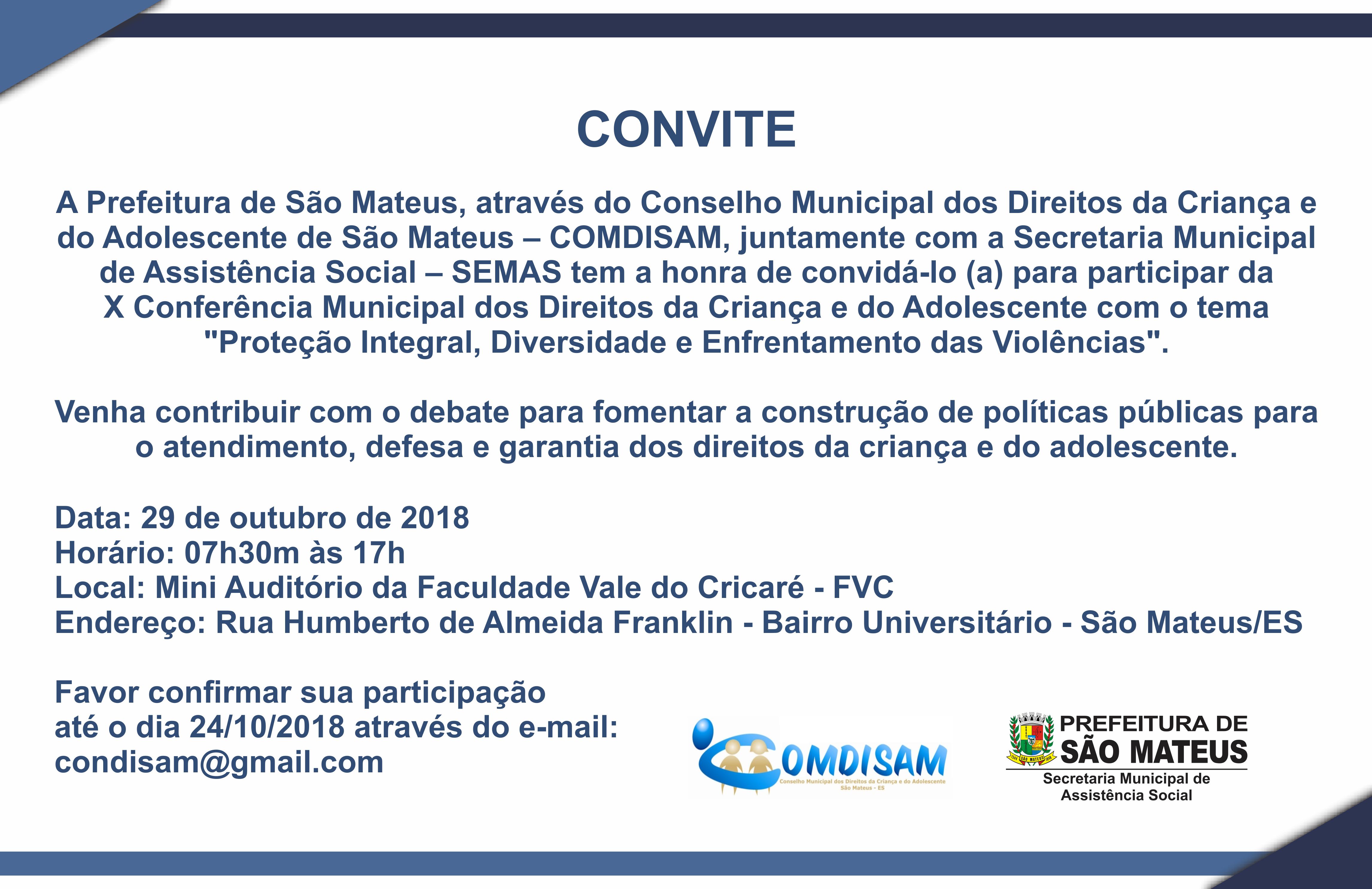 Convite X Conferência Municipal dos Direitos da Criança e do Adolescente