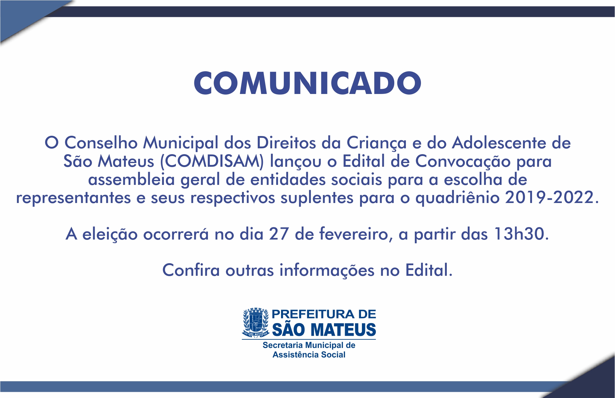 COMDISAM lança Edital de Convocação para escolha de representantes