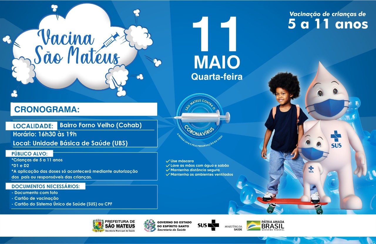 VACINAÇÃO INFANTIL SEGUE NESTA QUARTA-FEIRA (11) EM UNIDADES DE SAÚDE DE SÃO MATEUS