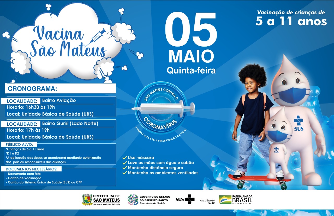 VACINAÇÃO INFANTIL SEGUE NESTA QUINTA-FEIRA (05) EM UNIDADES DE SAÚDE DE SÃO MATEUS