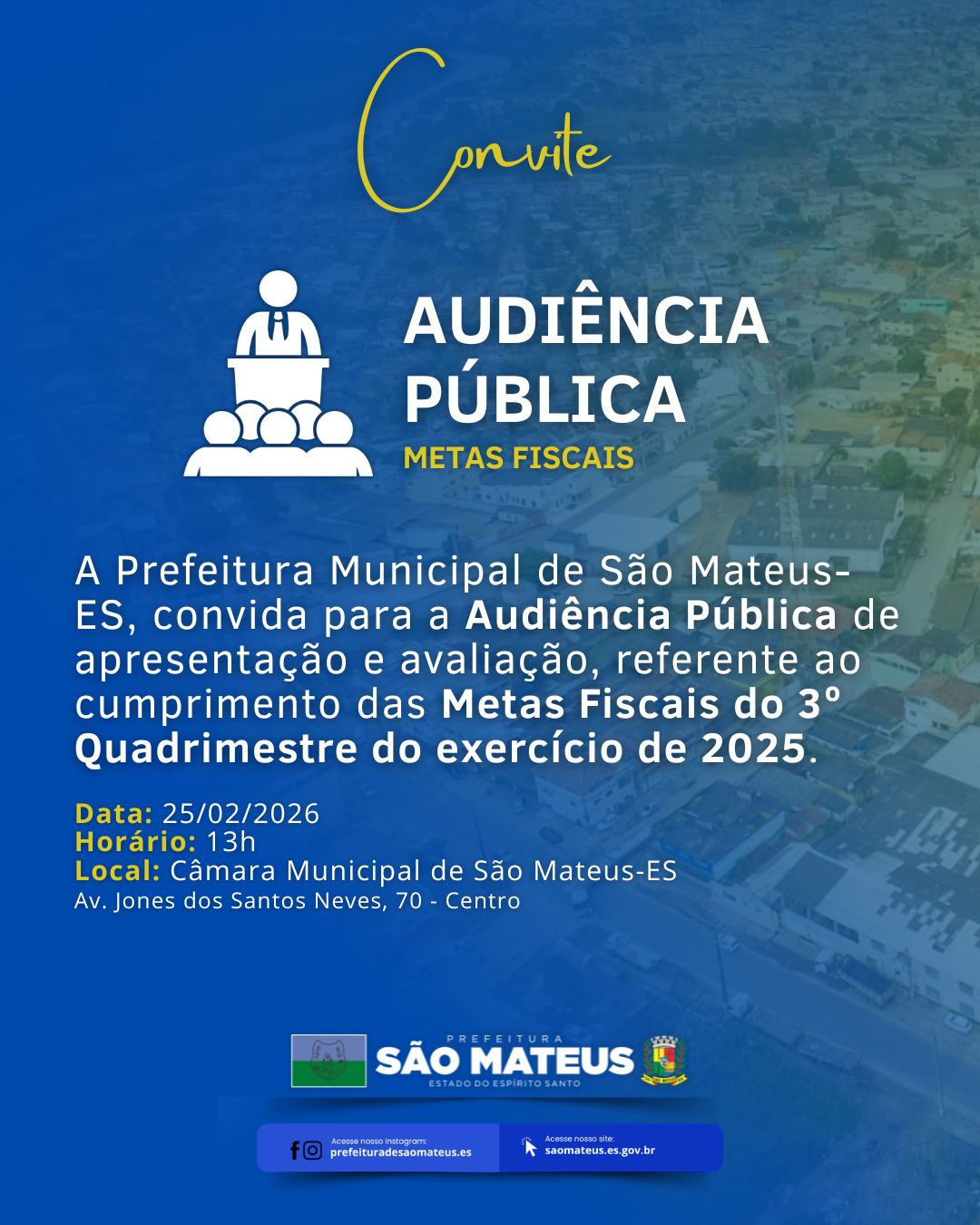 PREFEITURA DE SÃO MATEUS CONVOCA POPULAÇÃO PARA AUDIÊNCIA PÚBLICA DE METAS FISCAIS NESTA TERÇA-FEIRA (24)