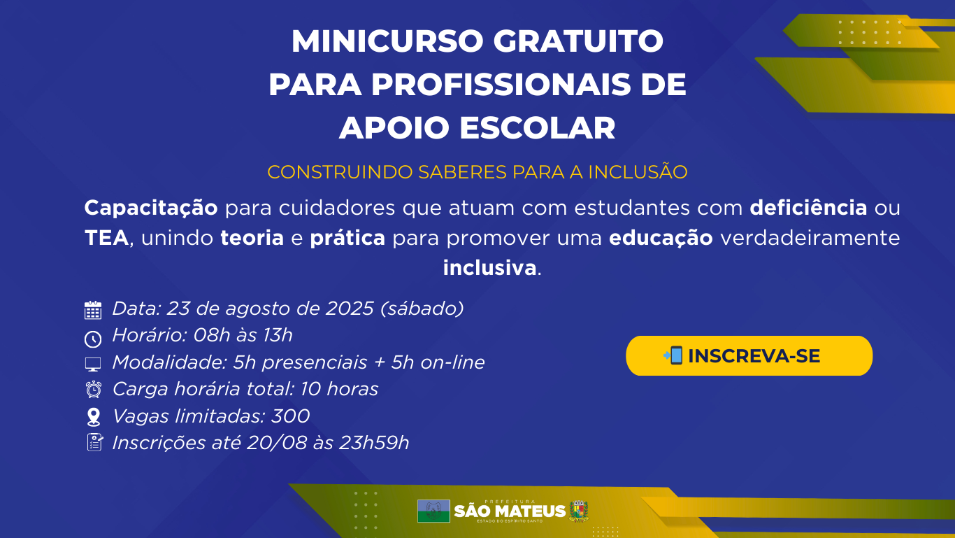 MINICURSO GRATUITO PARA PROFISSIONAIS DE APOIO ESCOLAR