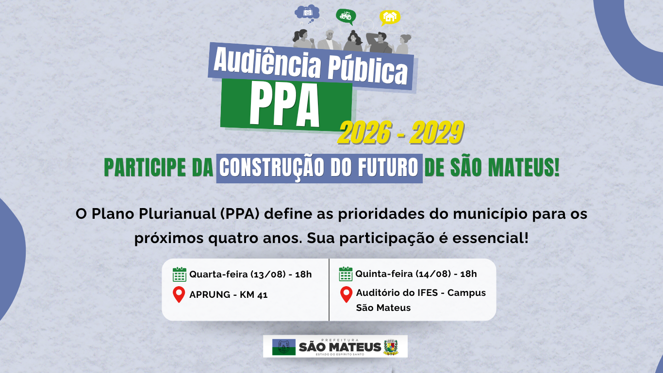 CONVITE PARA AUDIÊNCIAS PÚBLICAS DO PPA 2026-2029