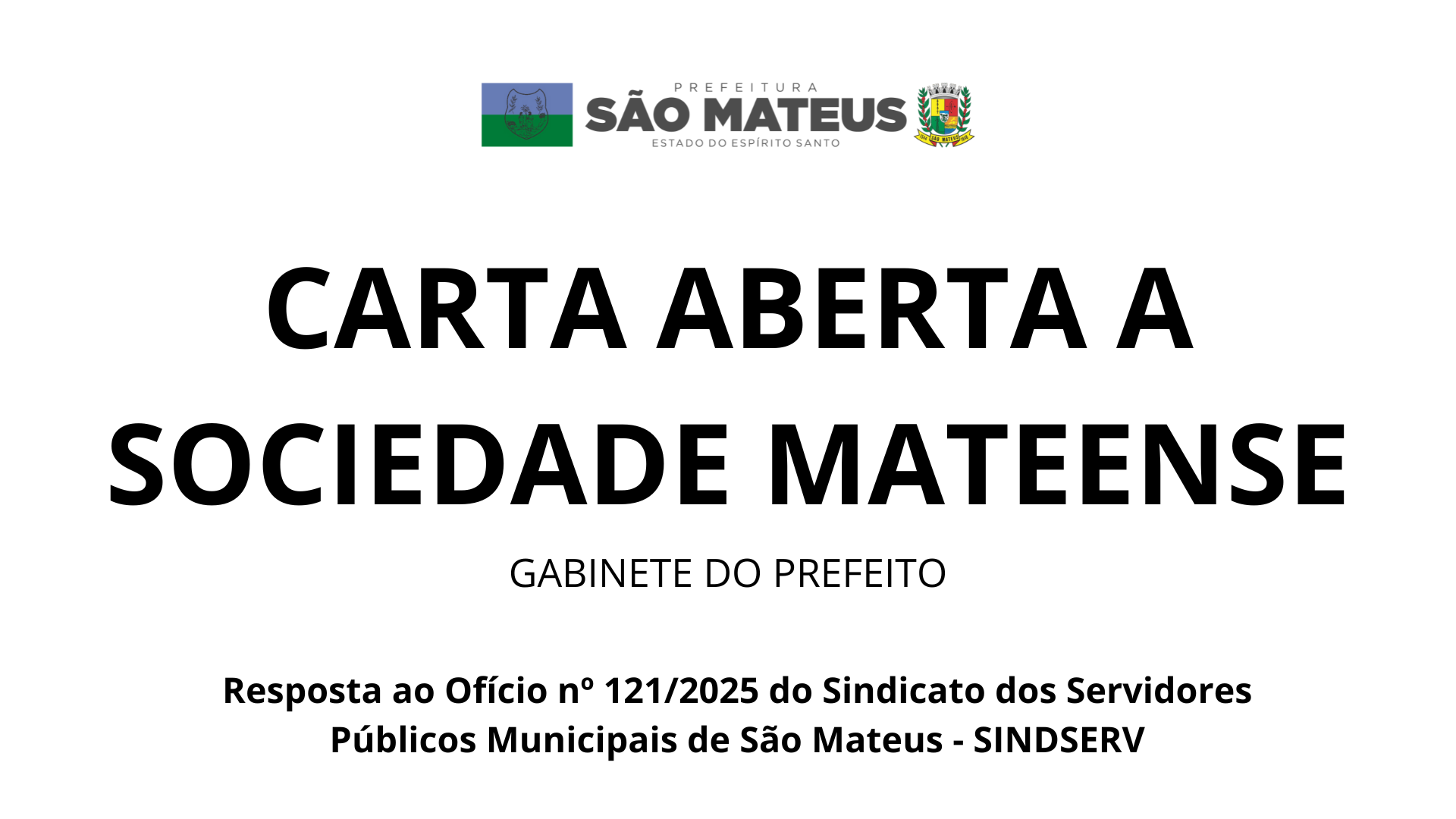 CARTA ABERTA À SOCIEDADE - GABINETE DO PREFEITO